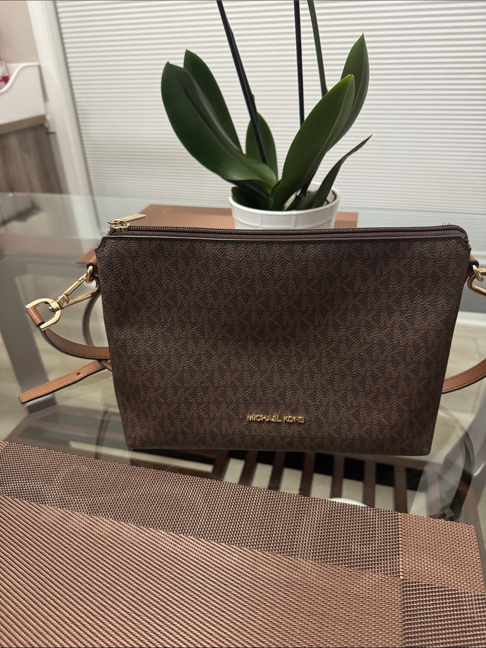 Michael Kors Brown Signature Logo Belt Bag with Gold Hardware